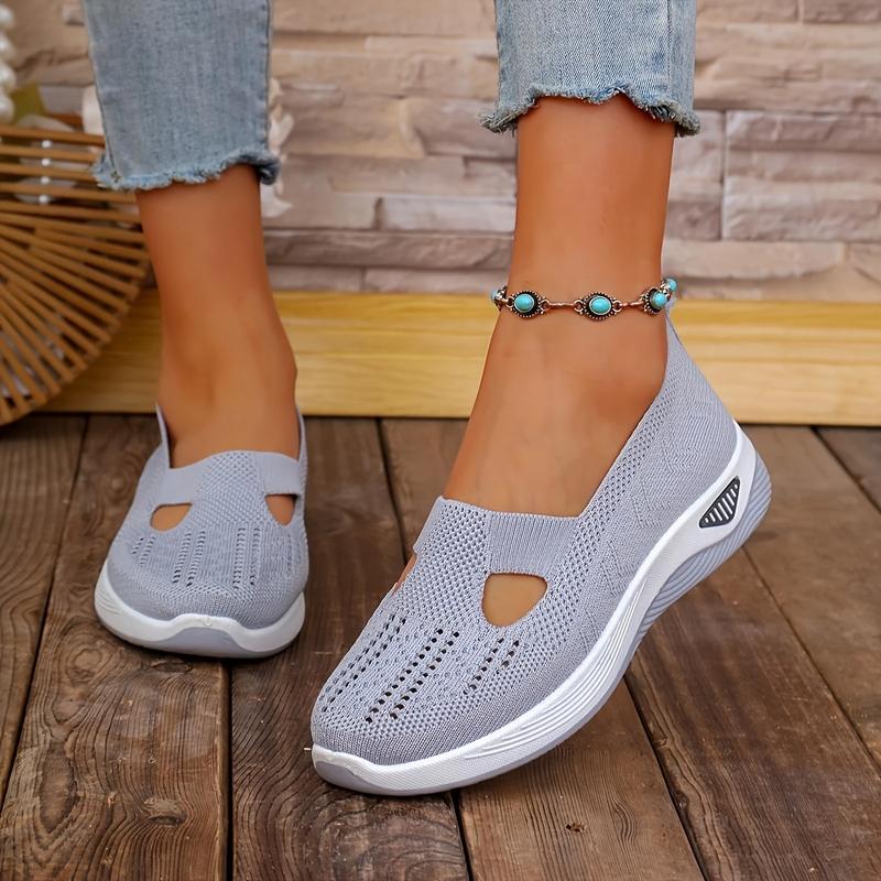 Rain Core | Plus Size Women's Slip-Ons - Airy Mesh Sneakers with Hollow Cut-Out Design |   Lightweight & Cute for Outdoor Walking, All-Season Casual Comfort