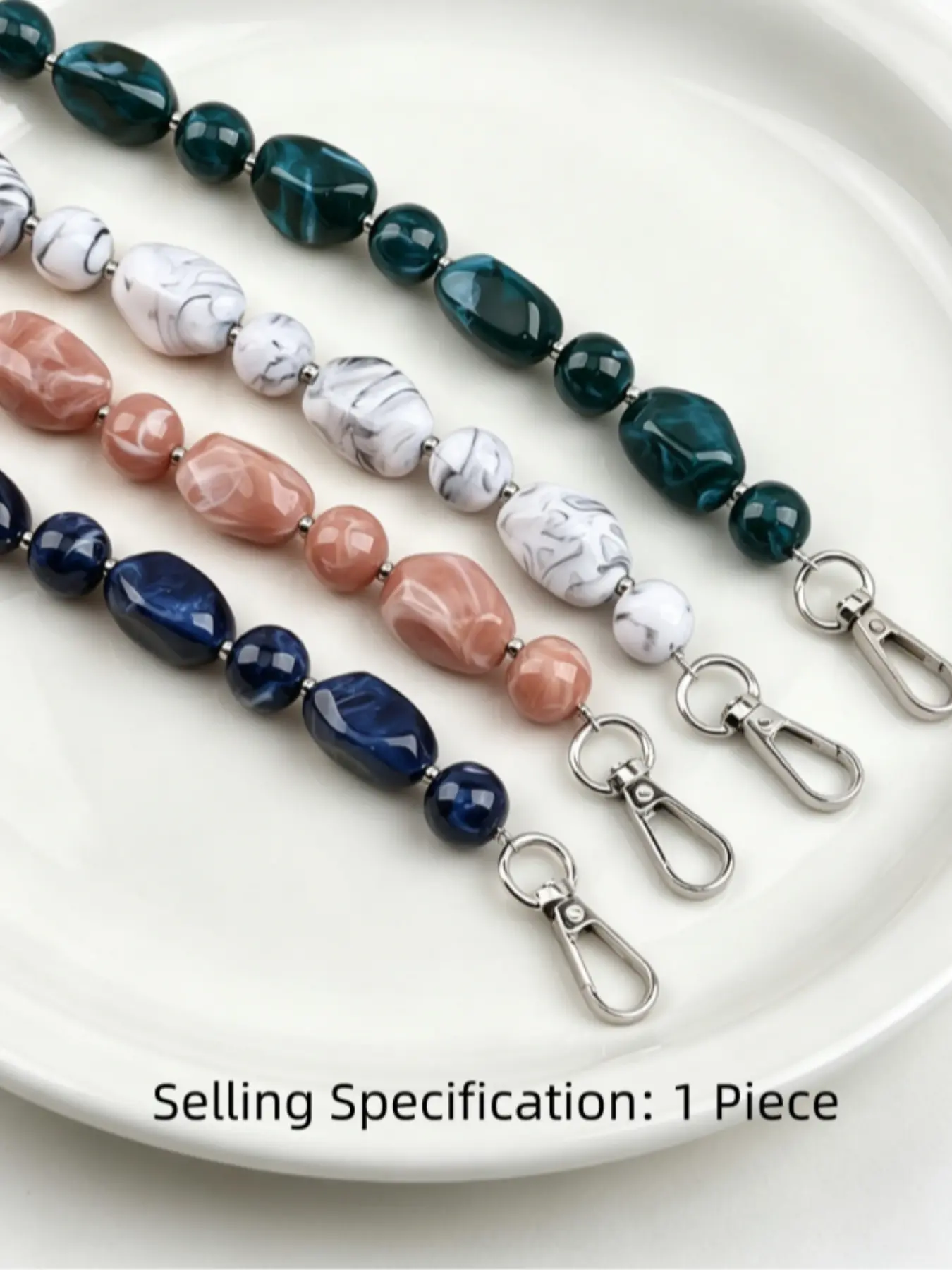 Aesthetic Marble Tone Beaded Bag Strap, Detachable Dual Clasp Handle, Fashion Outfit Bag Decor, Detachable Straps