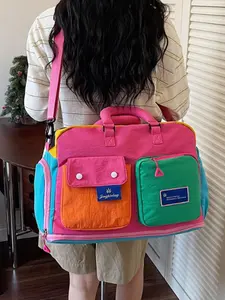Dopamine Color Block Large Capacity Backpack, Multifunctional Handheld Crossbody Travel Bag, Lightweight Waterproof Short Trip Luggage, Student Commute Laptop Backpack, Cute Versatile Backpack