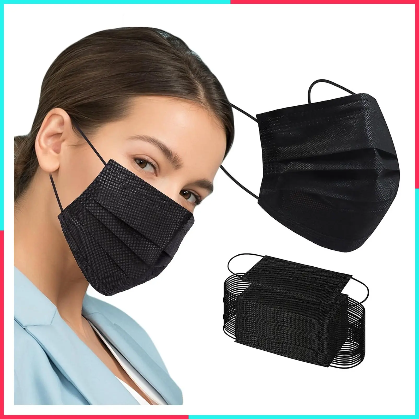Disposable Black Face Masks, 100 PCS, 3 Ply Protection