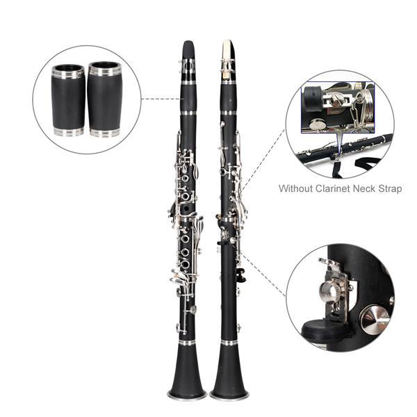 Beginner Bb Clarinet – 17 Keys Black Clarinet with 2 Mouthpieces & Connector, Easy to Learn，clarinet player Chrome Durable Oboe Instrument Bamboo Flute Fathersdaygift