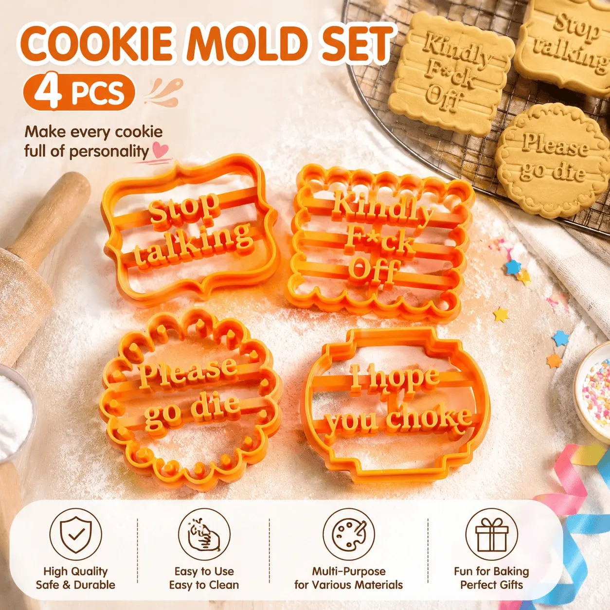 Fun Message Cookie Cutter Set - Create Cookies, Gingerbread, Fondant & Candy Shapes Easily! Perfect for Family Fun, Beginner-Friendly, Adds a Festive Touch.