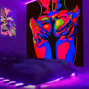 Abstract Body Design UV Reactive Fluorescent Tapestry,Vibrant Pop Color Design Glow-in-the-Dark Polyester Wall Decor for Bedroom,Party,Game Room,and Living Room,Multiple Sizes Polyester Fabric,Easy Clean,Soft & Durable,Perfect Gift for Home Decoration