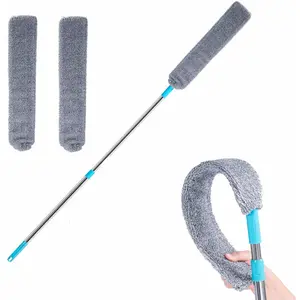 TEITEIRO Retractable Gap Dust Cleaner Under Appliance Microfiber Duster Dust Brush with Extension Pole (36 to 49 inches) Cleaning Duster for Bed High Ceilings Furniture Bottom Household Gap Duster Gray