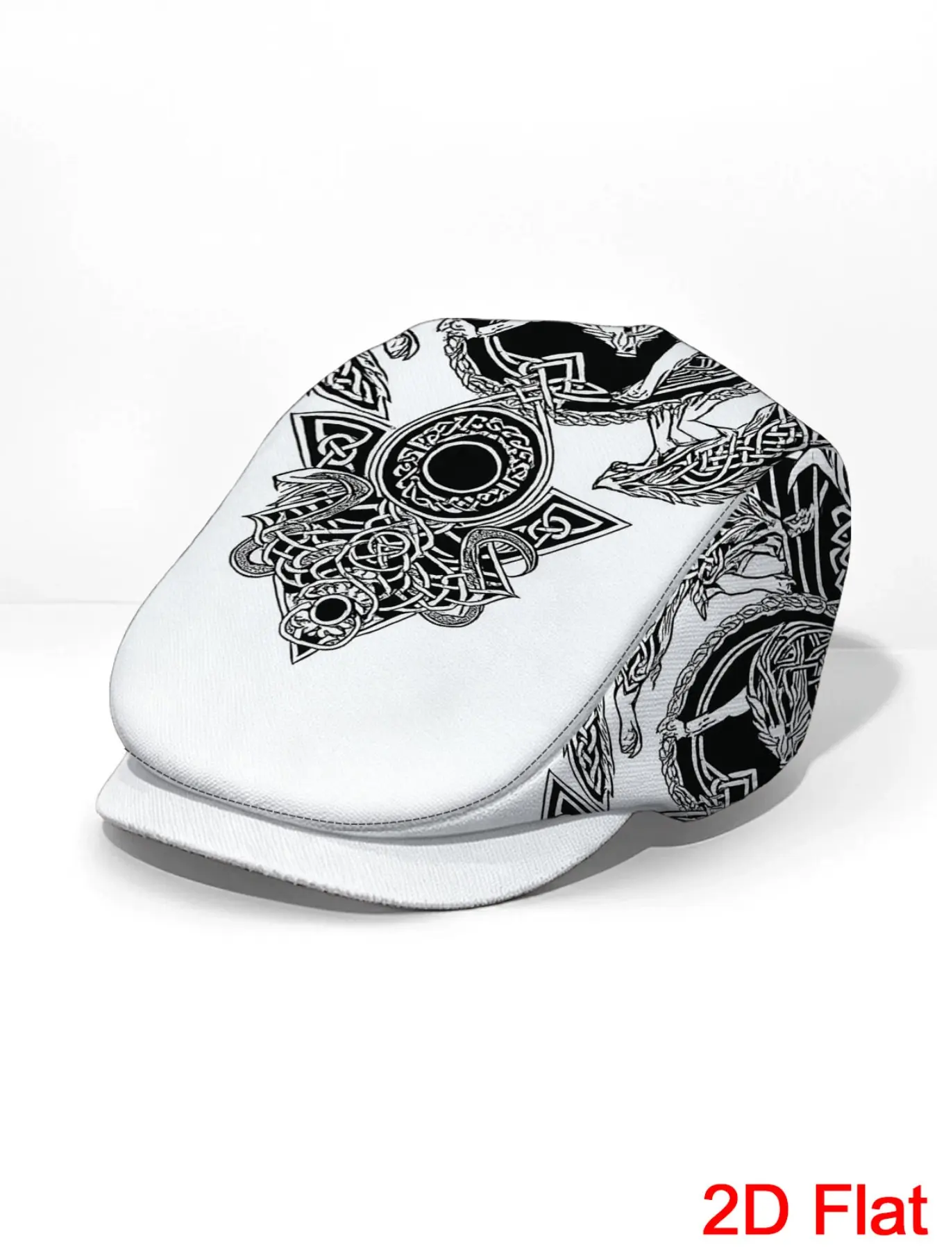 1pc 2D Flat With Viking Wolf Circle Print Forward Cap Vintage Gentleman's Hat Men Beret Hat Gatsby Cap Lightweight Comfort Fully Printed Streetwear Dad Hat for Casual Wear Gifts for Women Men