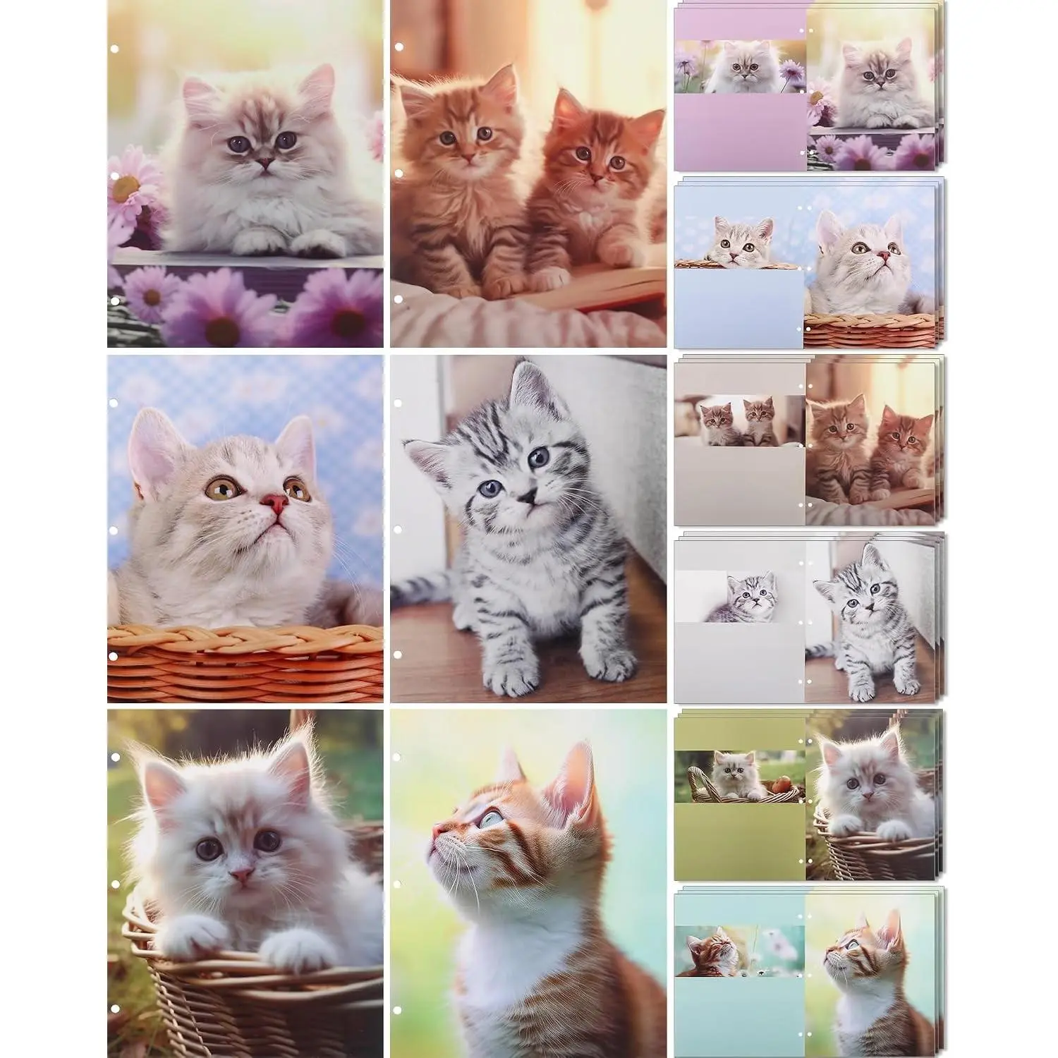18 pcs Pocket Folders 2 Pocket Letter Size 3 Ring File Folder Portfolio Kitten Decorative Folders for Teachers Students School Office Party Supplies 12X9.25 inch