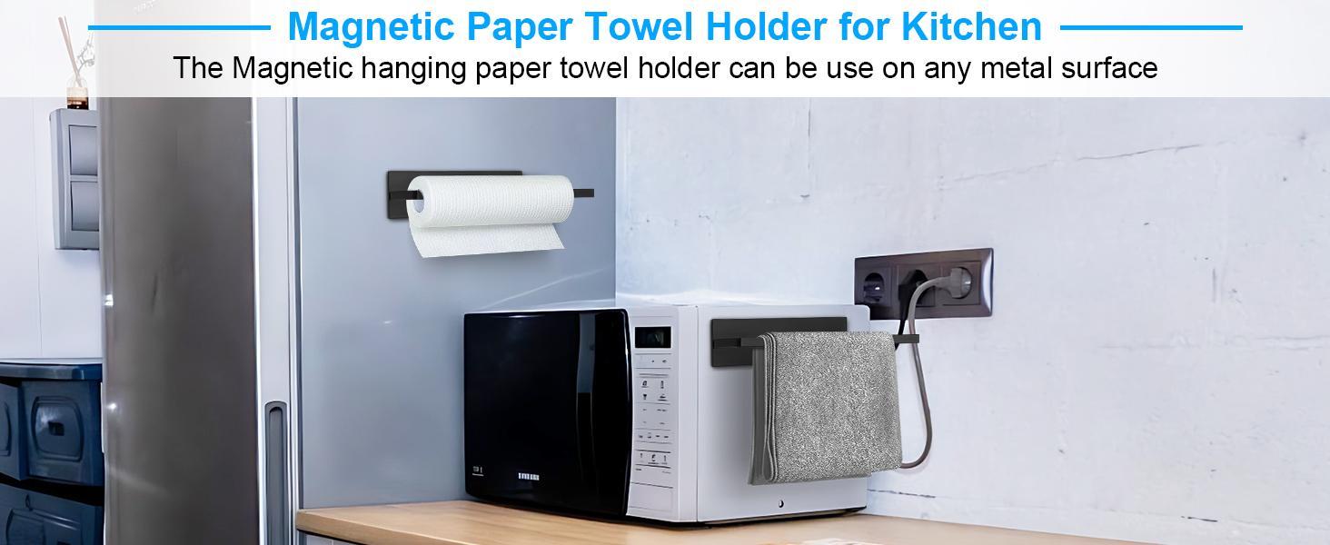 Magnetic Paper Towel Holder for Fridge, Toilet Paper Roll Holder Magnetic Paper Towel Rack Wall Mount Fridge Organizer for Paper Towels Rolls Bathroom Toilet Pantry RV Kitchen Organizers and Storage