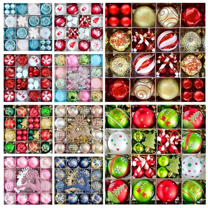 40/42Pcs Set Christmas Baubles Hanging Ornaments Tree Decorations Classic Traditional Luxury Glam Aesthetic Shatterproof Matte Shiny Glittery Candy Cane Snowflake Reindeer Home Holiday Party Decor TikTok Shop Finds