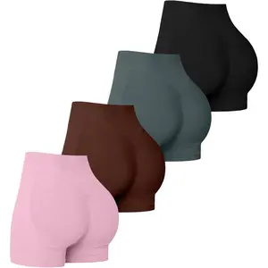 4 Pack Women Seamless Scrunch Butt Lifting Workout Gym Impact Shorts Yoga