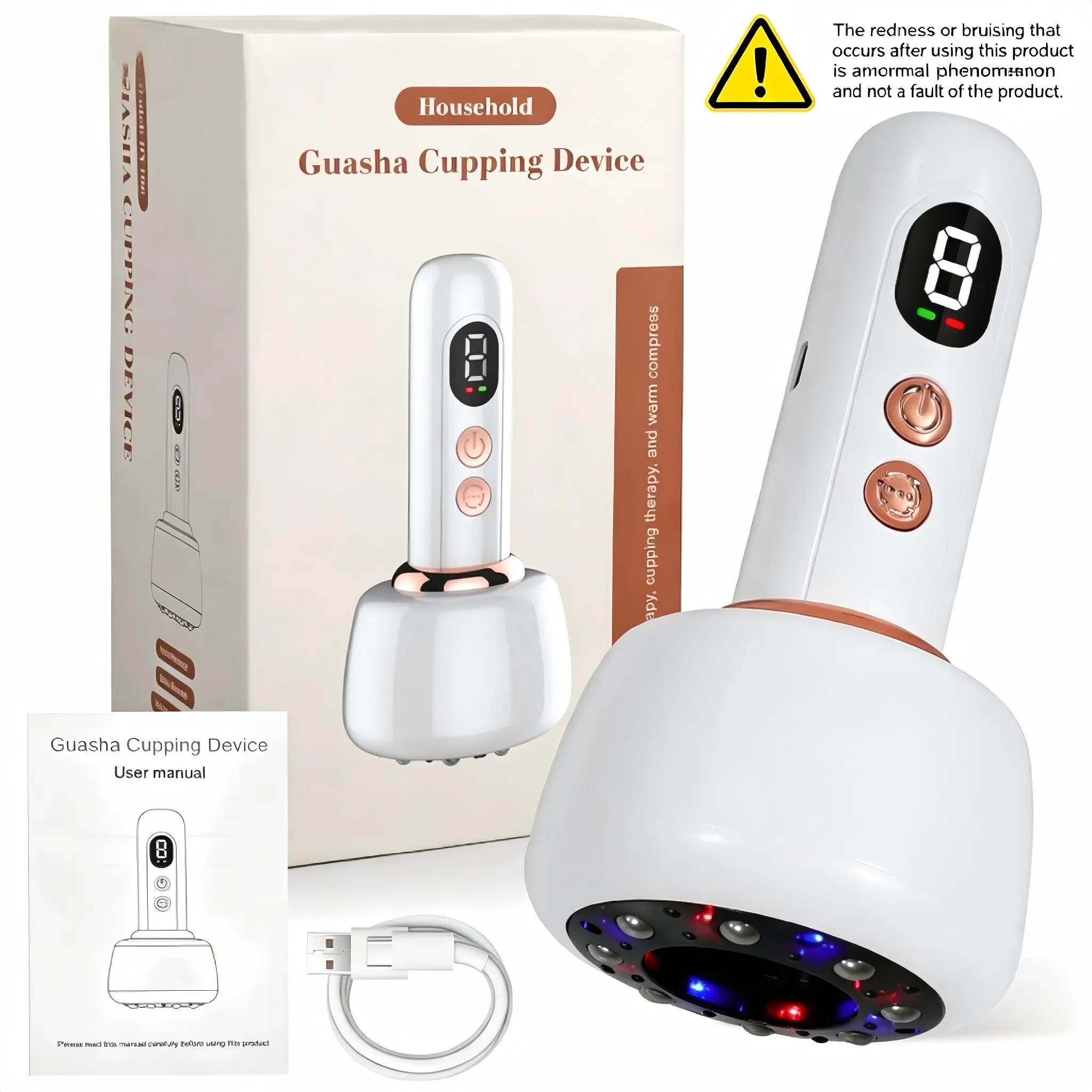 Electric Guasha Cupping Device, Adjustable Vacuum Suction, Warm Therapy, Portable Rechargeable, Manual Massage Tool for Acupressure & Scraping Care
