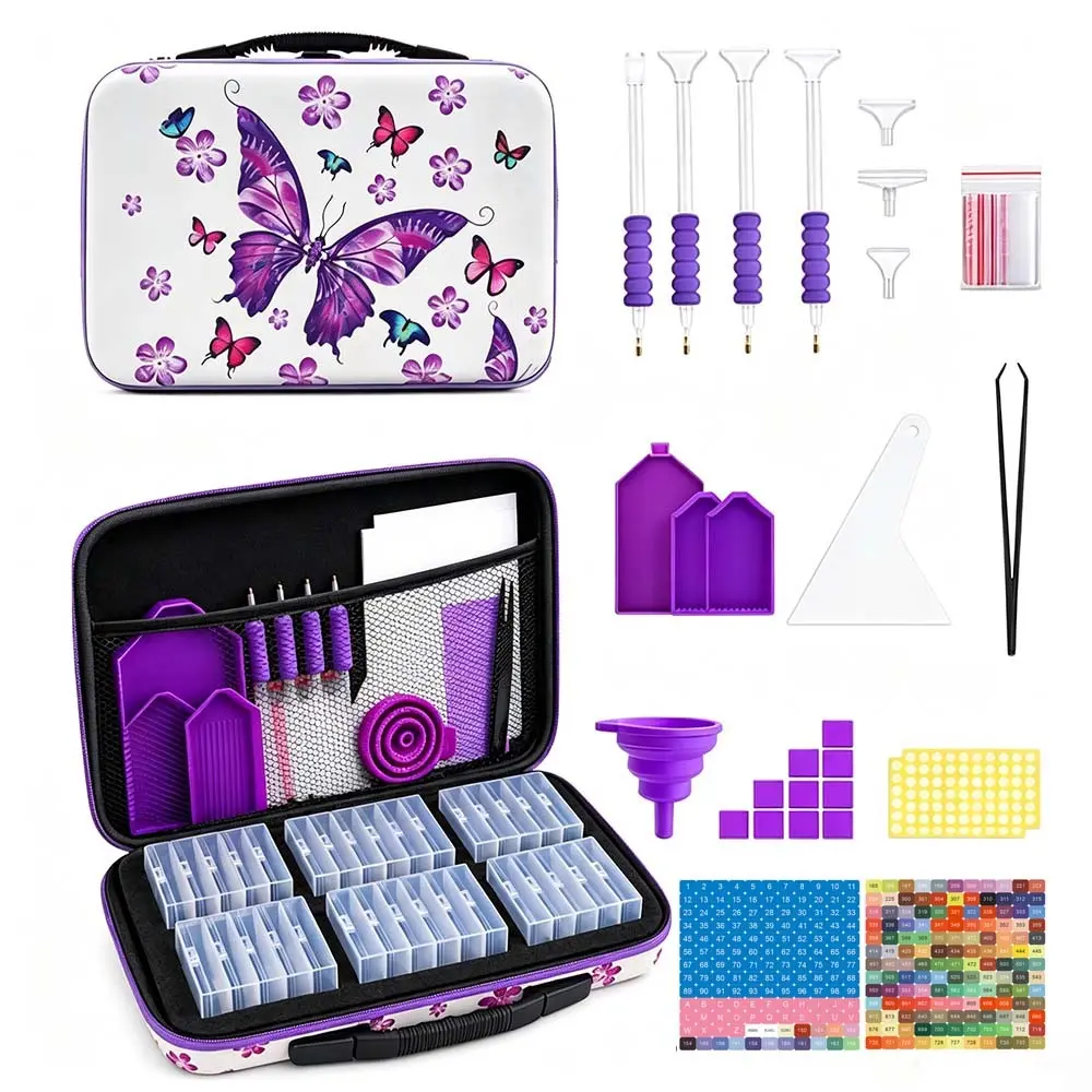 32 Slot Diamond Painting Storage Box Set with Handle Bag, Includes Stickers and Tools, DIY Diamond Painting Accessories