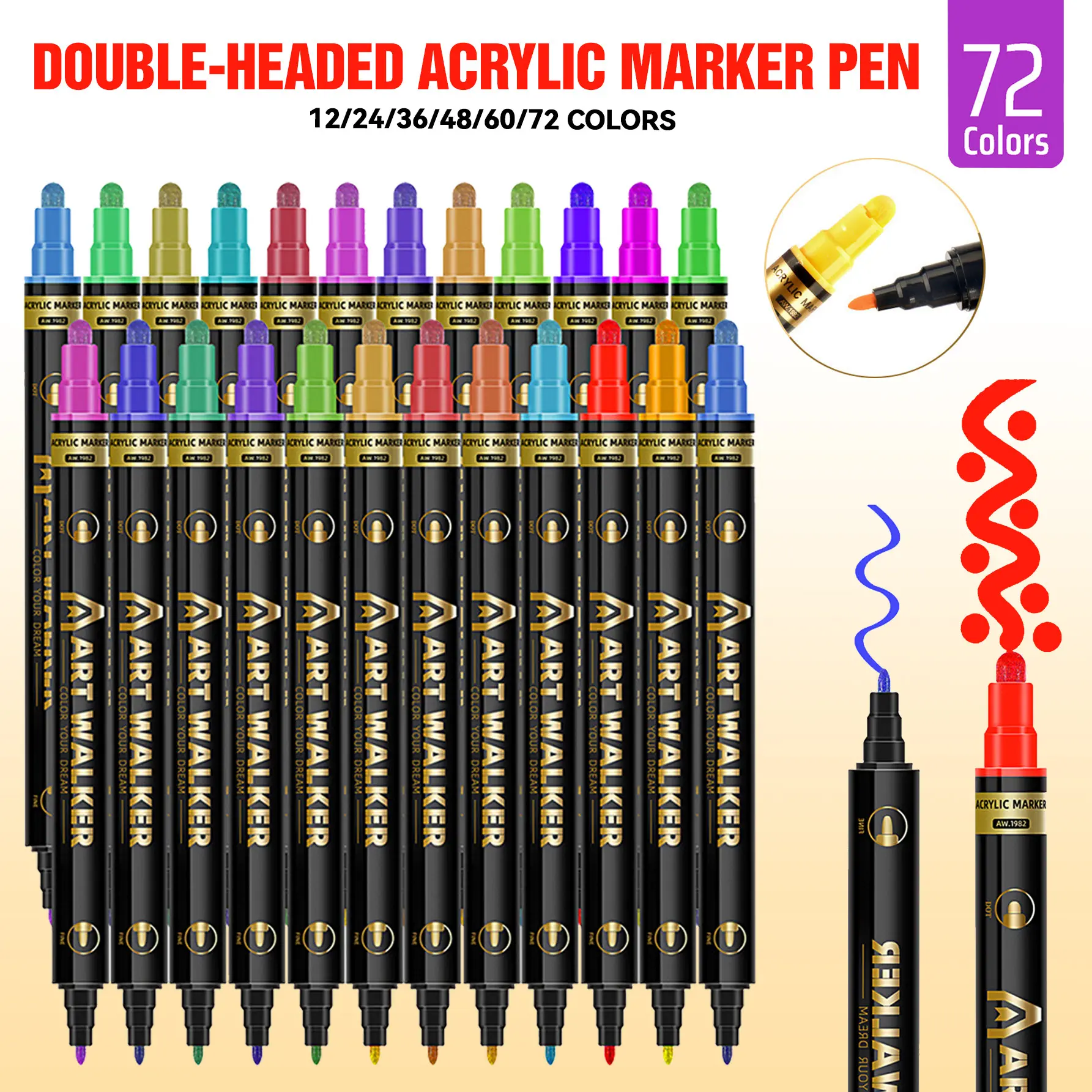 Dual-Ended Watercolor Pens Set, 12/24/36/48/60/72 Colors, Vibrant Ink, Fast-Drying, Ideal for DIY Art, Student Gifts, Return-To-School Season