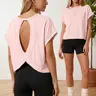 Women's Casual Sporty Hoodie, Round Neck Pullover Loose Backless T-Shirt, Moisture-Wicking Breathable Top, Solid Color Yoga Wear, Dry Fit Stretch