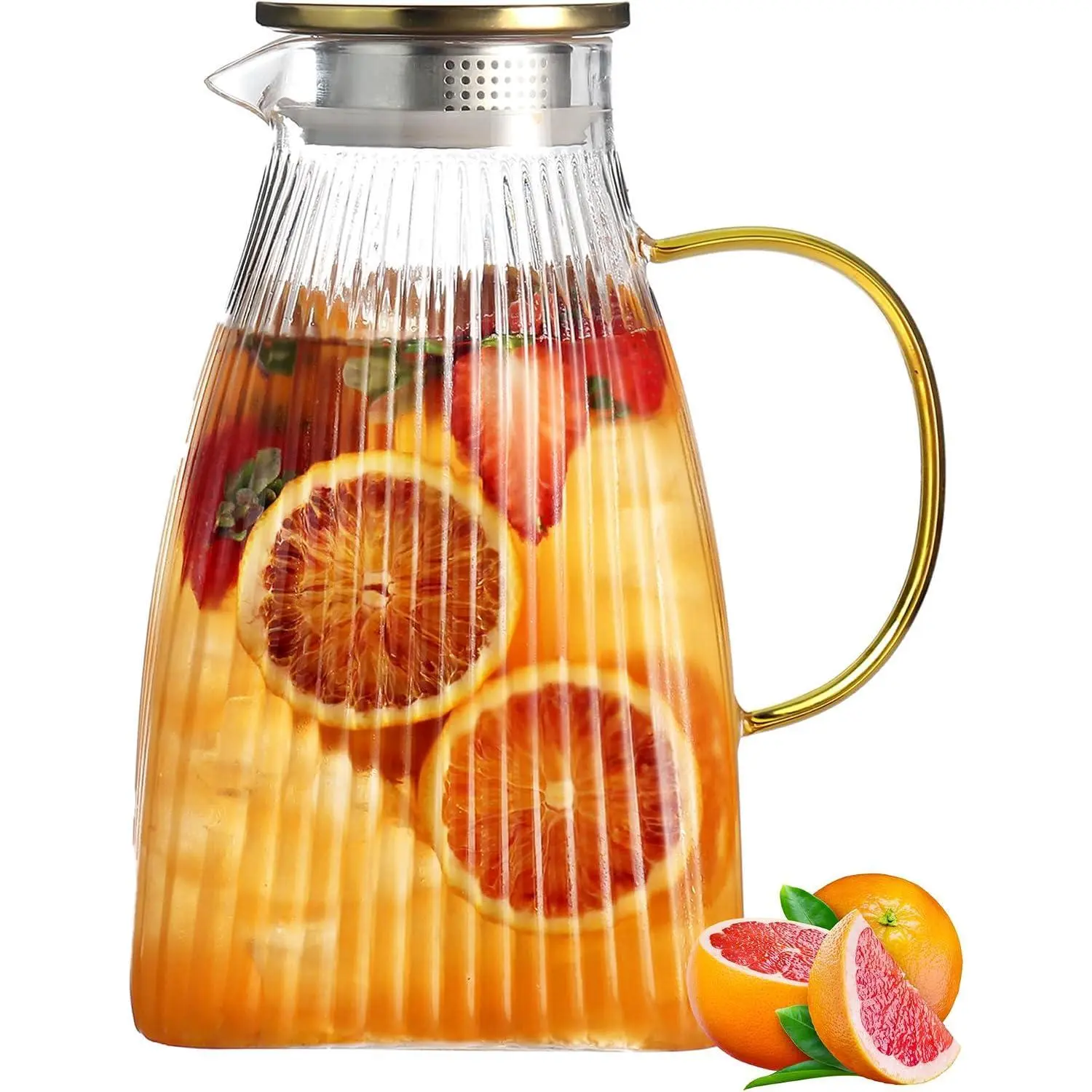 Refrigerator Door Glass Water Pitcher with Lid and Handle,Cold Brew Large Capacity Water Bottle.Coffee,Lemonade,Flower Tea,Milk,Etc. Heat Resistant Borosilicate Glass Water Bottle 2.5L 84 OZ