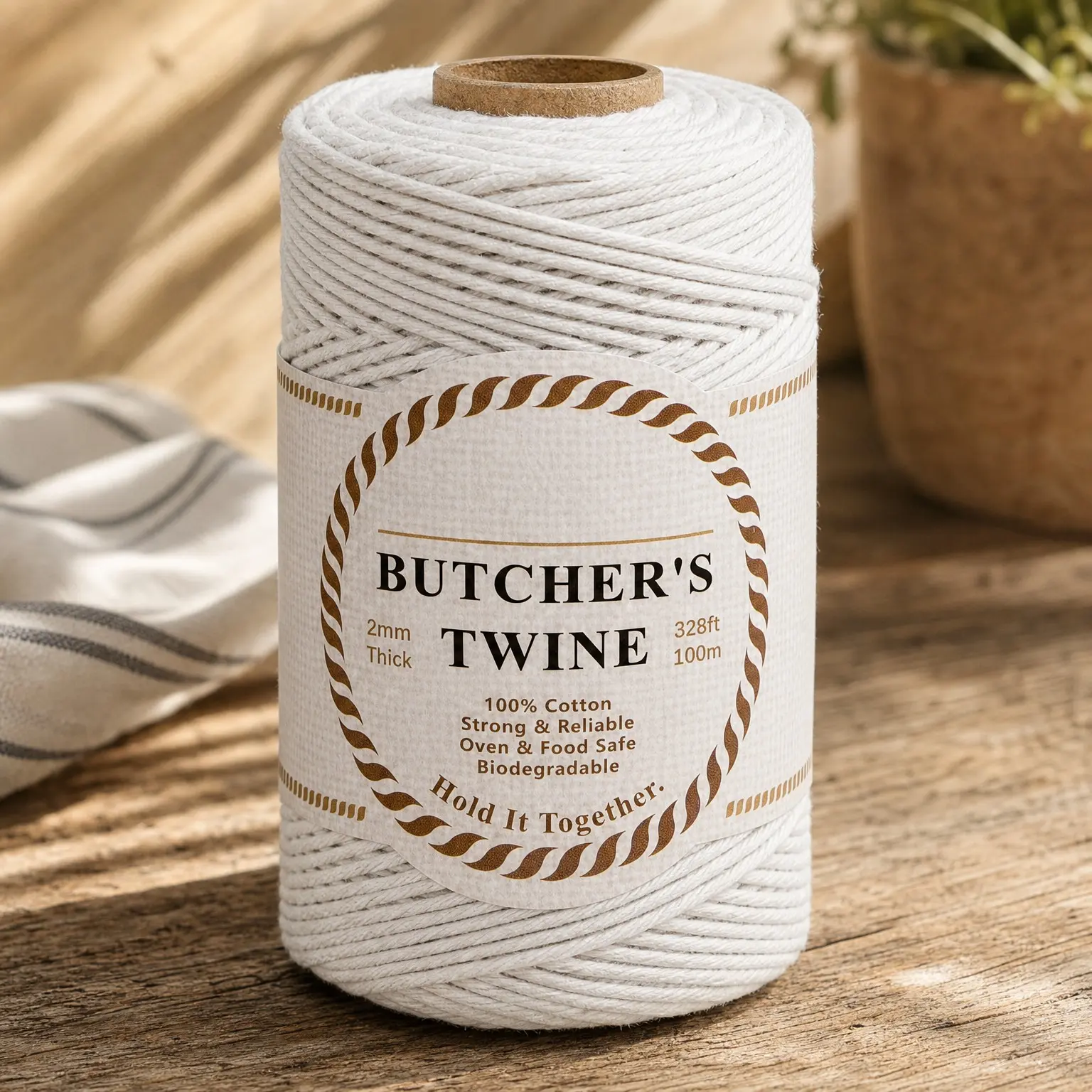 Food Safe Butchers Twine for Cooking, Baking & Crafts - Strong Cotton Kitchen Twine for Tying Meat, Trussing Turkey, Roasting, Sausage Making, Garden & Packing, 328ft 2mm BeigeGift