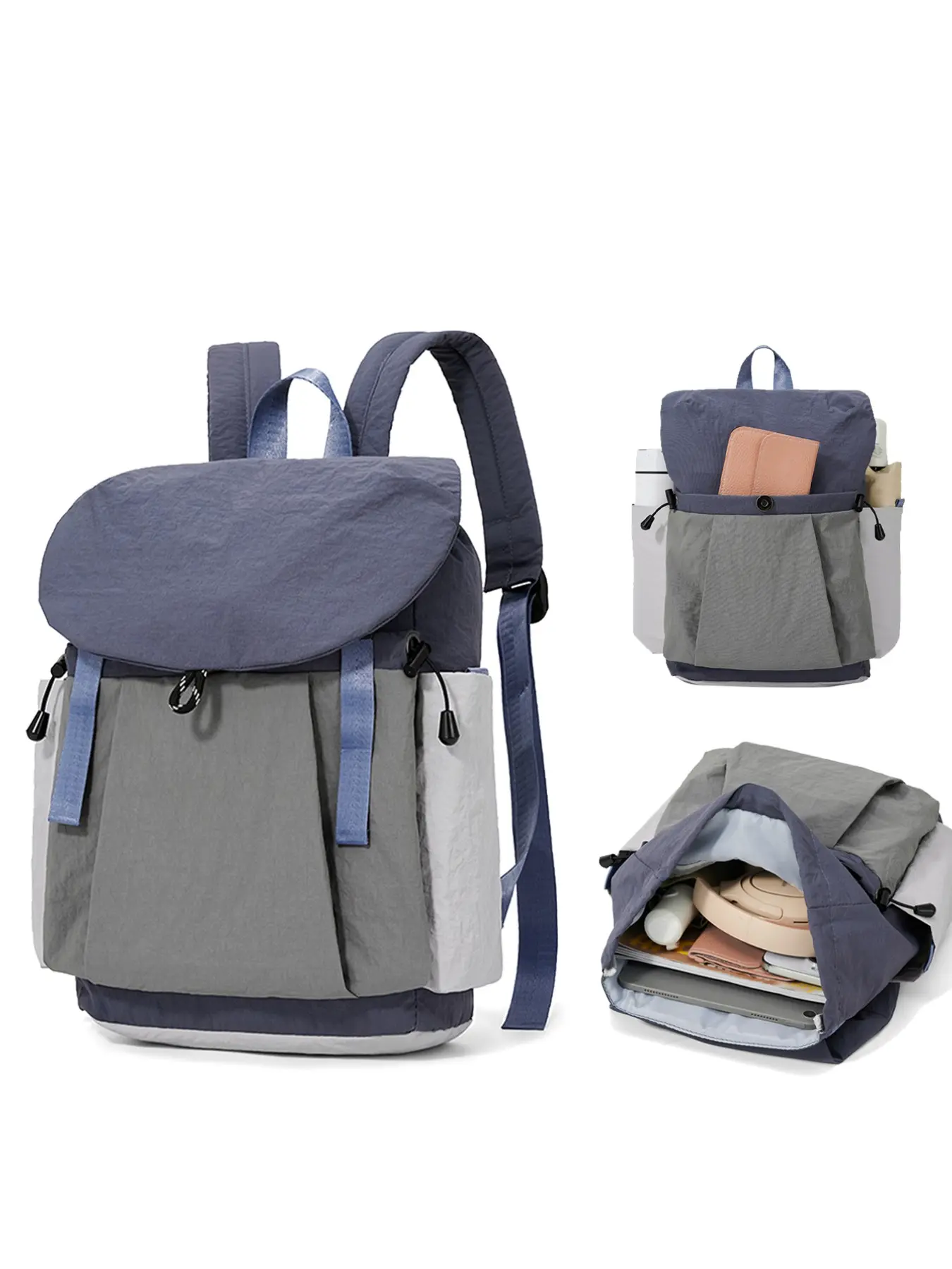 Women's Lightweight Outdoor Travel Backpack, Waterproof Hiking Bag, Casual College Student Bookbag, Plain Fabric, All Seasons