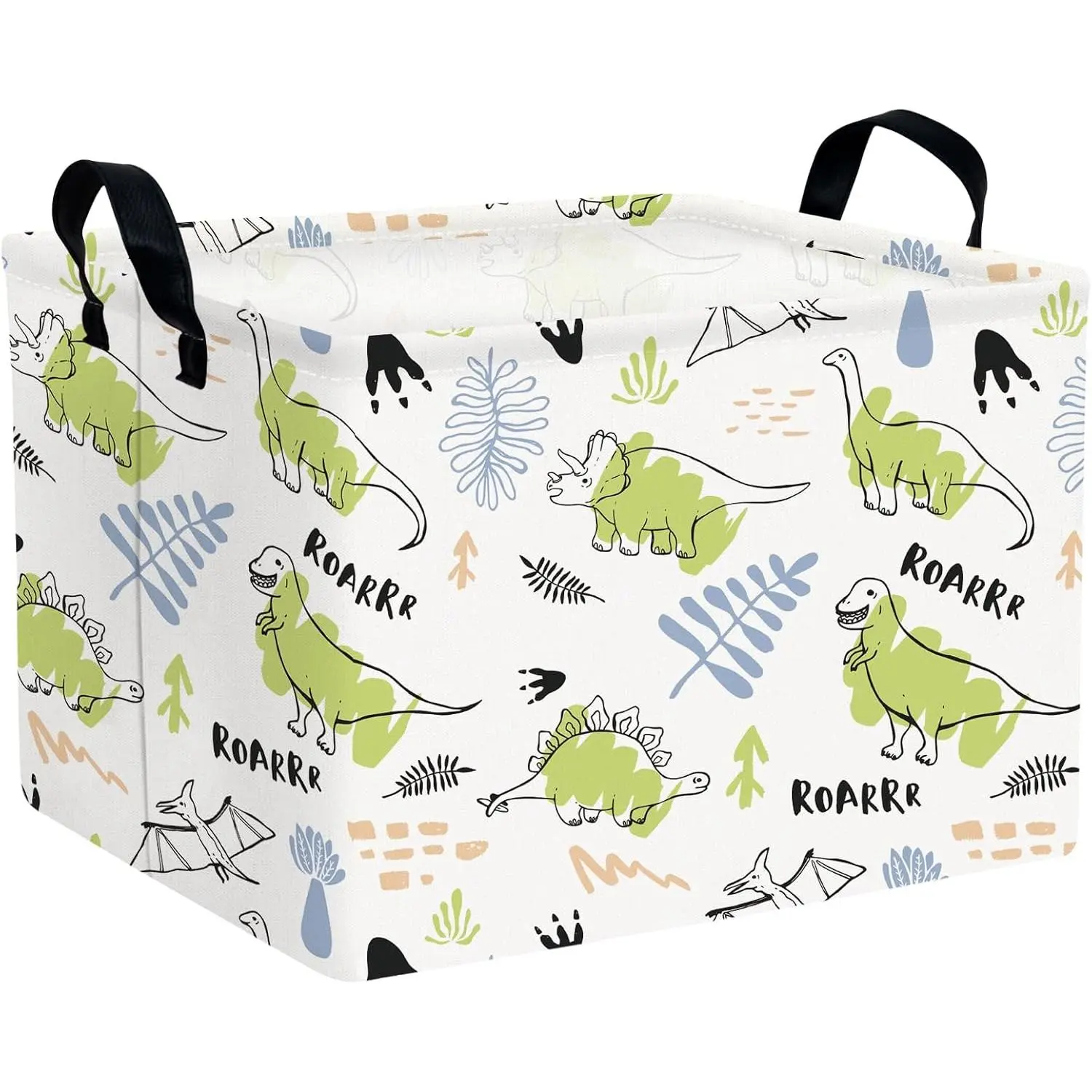Foldable Dino  Basket for Boys &  Rectangular (A) | Canvas Bin Box, Cute Dinosaur Design, For Toys, Books, Blankets &