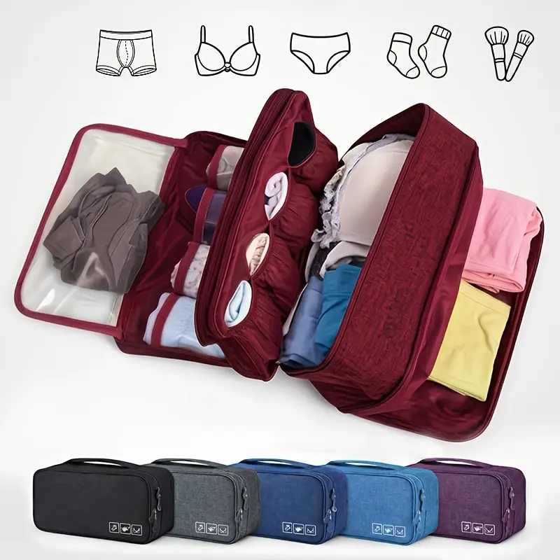 1 Portable Travel Underwear Storage Bag - Foldable - Zippered Organizer for Bras, Socks, and Underwear, Compact Luggage Packing Bag, Hanging/Attachable, Space-Saving Durable Travel Fabric