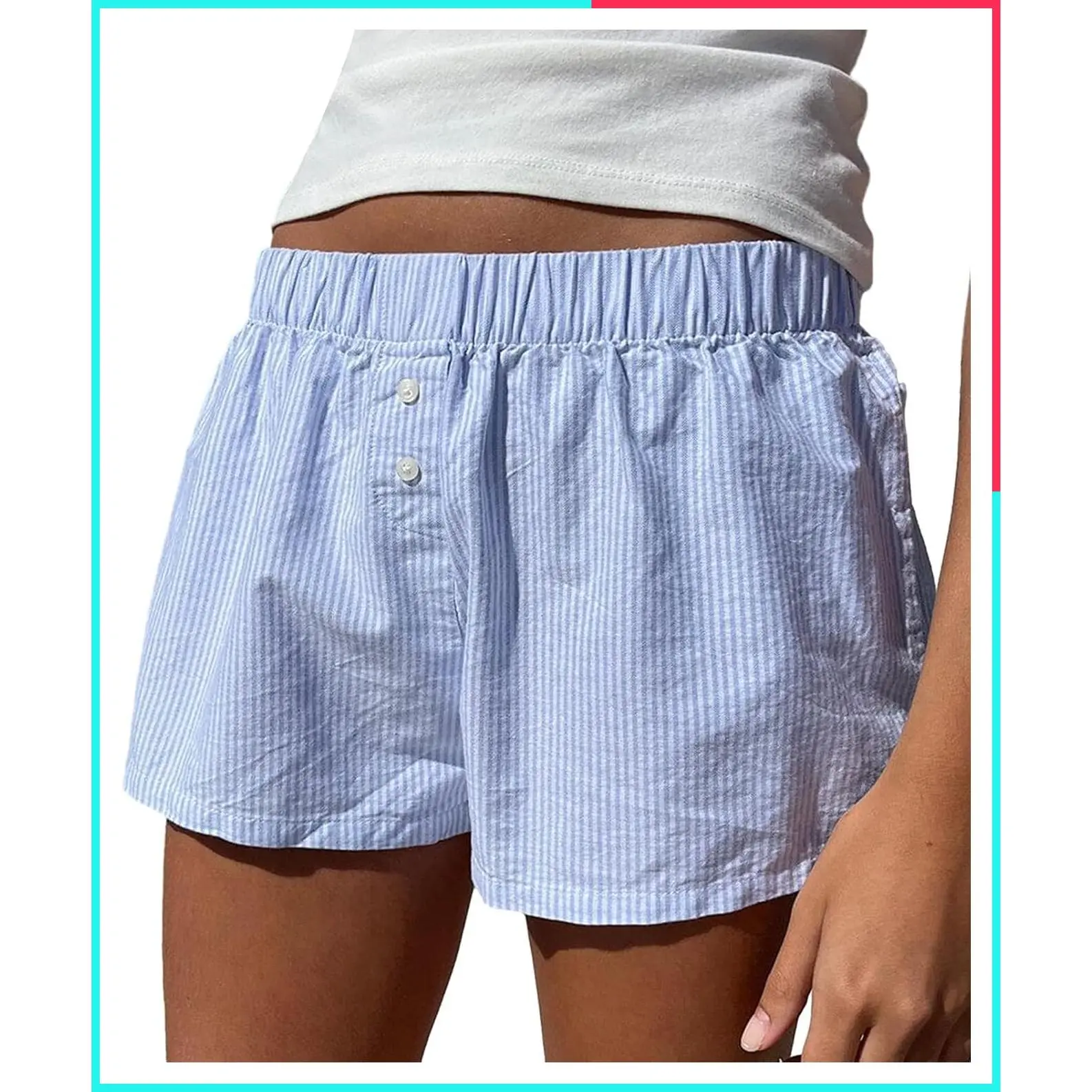 Cute Baggy Gingham Plaid Boxer Shorts for Women, Preppy Checked Lounge Pajama Bottoms