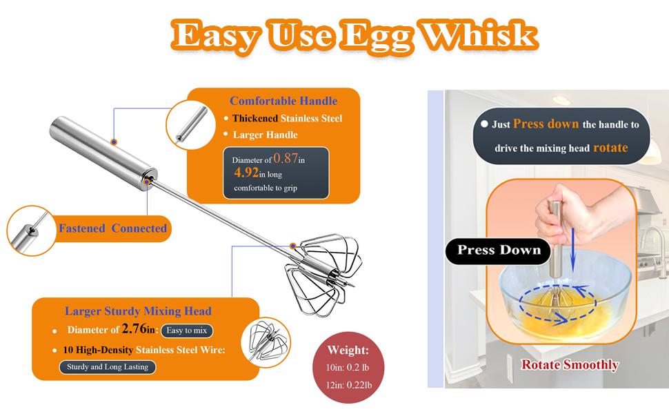 Egg Beater Push Whisk - One-Click Open, Instant Mix. The Turbo Whisk design masters eggs, batter & sauces with ease-for perfect blends and tidy storage. Your Kitchen Sidekick.