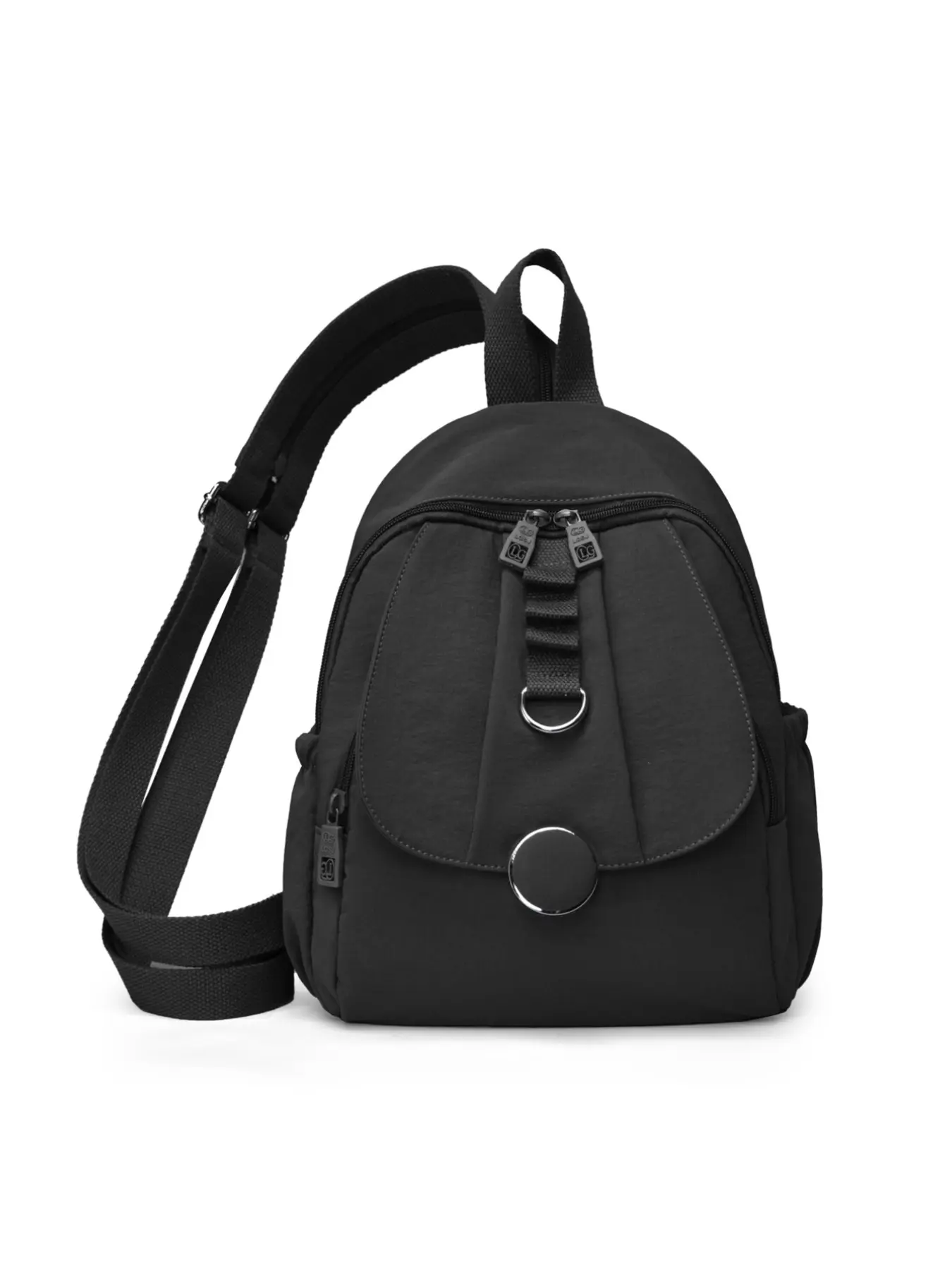 Women's Nylon Mini Backpack, Waterproof Lightweight Fabric Bag, Multi-Zip Compartments, External Water Bottle Pockets, Adjustable Straps, Multifunctional Backpack