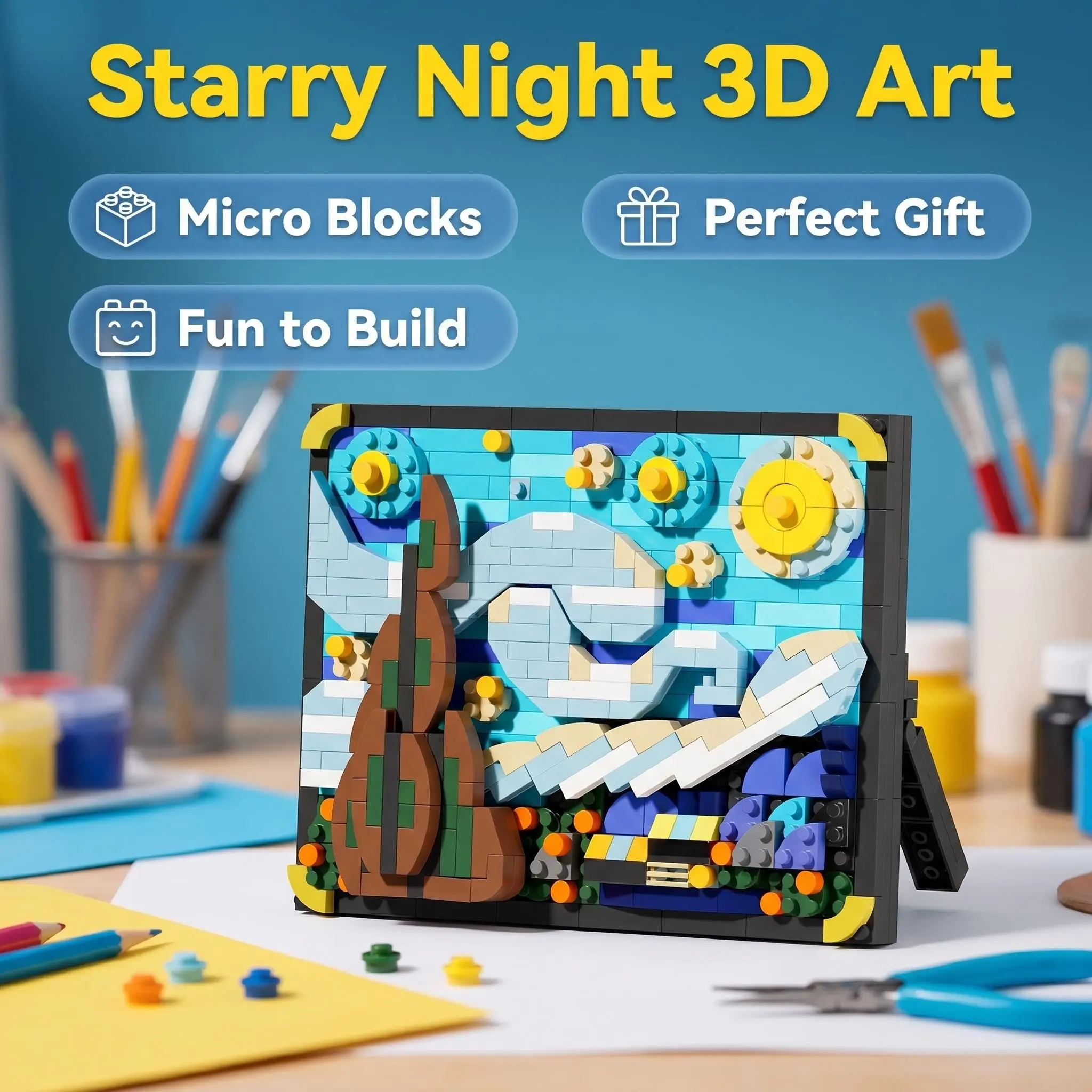 Van Gogh Starry Night Puzzle Frame, Replicates Oil Painting Texture, High-End Desktop Decor, Unique Gift for Friends and Colleagues