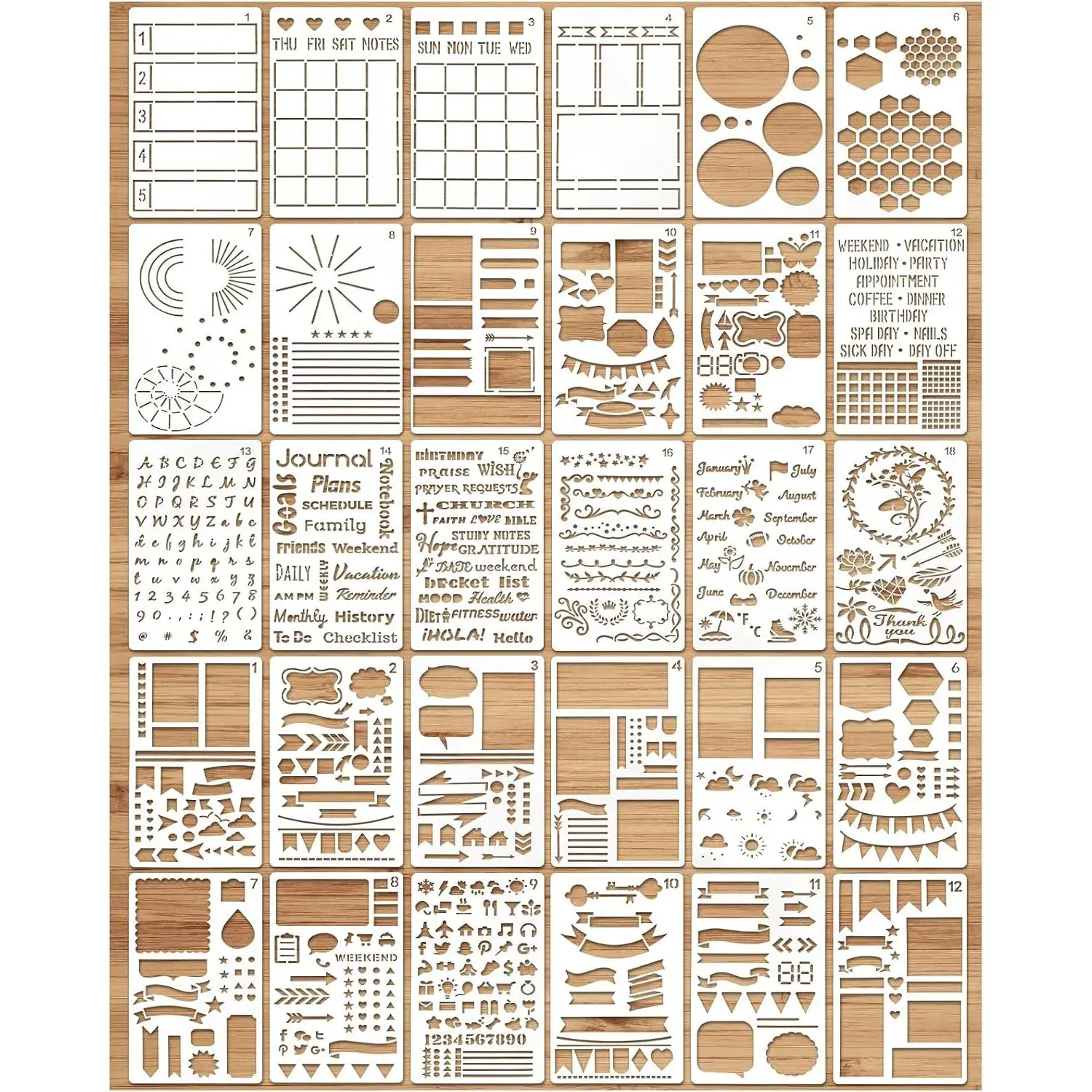 30 count  Journal Stencils Kit, Planner Stencil Drawing Painting Template,  Shapes  Diary Journal DIY Supplies for Scrapbook Notebook Card Making  Wall Art Decor(17.8x10.2CM)