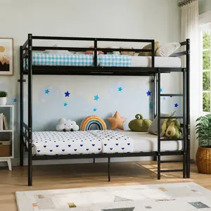 ARCH Twin Over Twin Metal Bunk Bed, Black Iron Frame with Built-in Ladder and Safety Guardrail, Space-Saving Design for Kids, Teens, Adults, Bedroom, Guest Room, No Box Spring Needed, Easy Assembly, Twin Size Options, Black Color Options