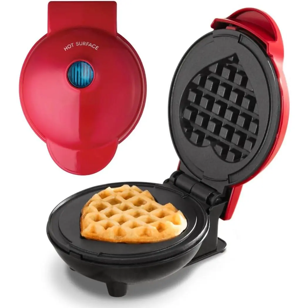 Mini  Maker- Mini Machine for Creative Homemade Treats - Nonstick Iron with Unique Print Design - Stylish  Machine - Red Heart