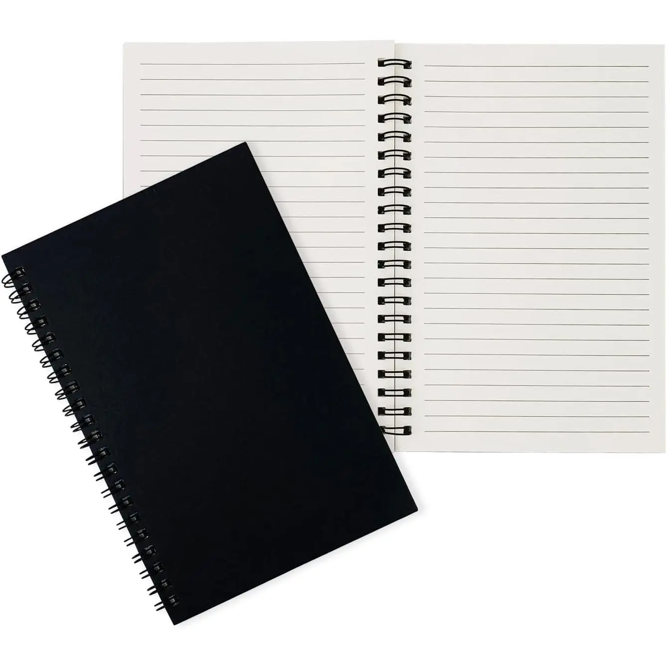 2-Pack College Ruled Hardback Black Cover Spiral Notebooks - 60 Sheets/Notebook, 7.48x5.11in, 360° Folding, Page Tear, for Students & Office Use, Memo Notepad & Sketchbook