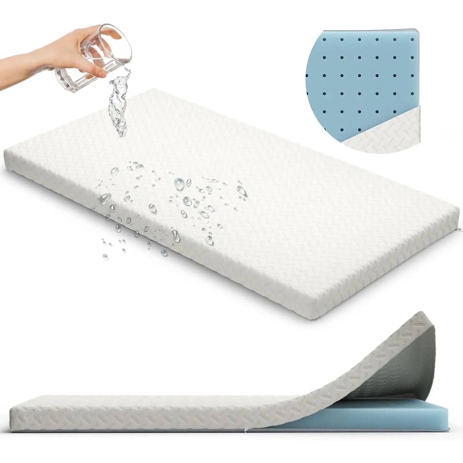 2” Crib Mattress Topper Memory Foam – Waterproof & Breathable Soft Cover | Fits Standard Size Cribs & Toddler Beds (52 x 28 x2”) – Removable & Washable Soft Hypoallergenic Cover
