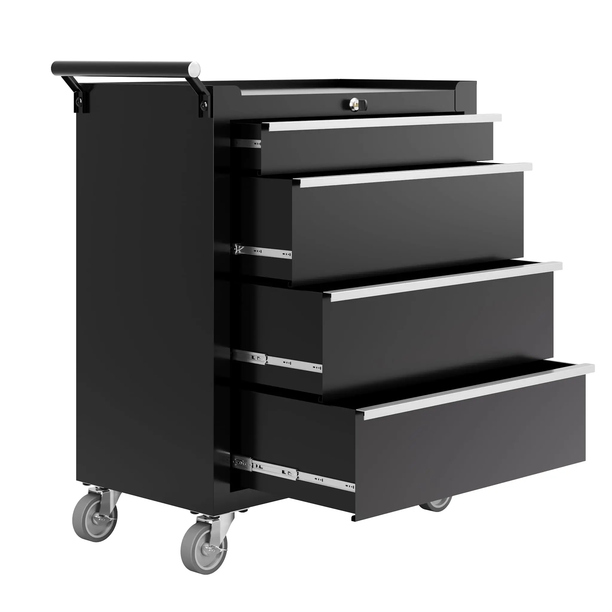 Rolling Metal Tool Chest Cabinet with 4-5 Sliding Drawers, Protective Liners, Lock, Detachable Top Chest, Ball-Bearing Slides, Side Handle, and Heavy-Duty Wheels for Garage and Workshop Storage