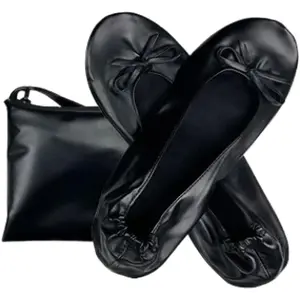 Women's Foldable Ballet Flats PU Leather Bow Design Pointed Toe Fashion Versatile Fit for Wedding, Office, Travel.