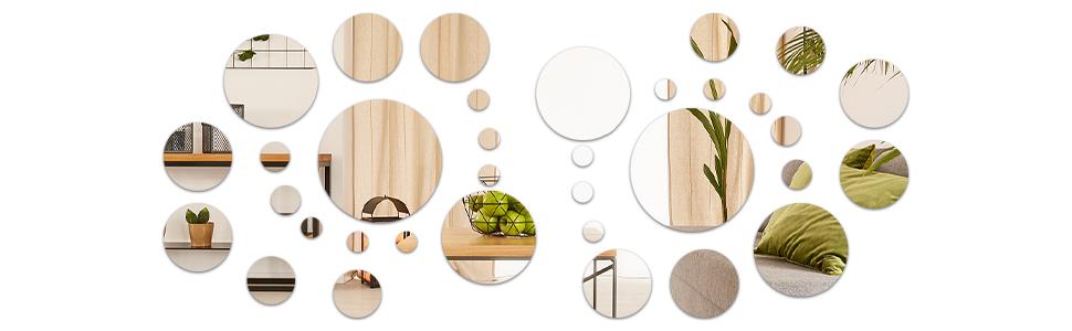 SITAKEYFMHK Must-have affordable home art decor!32-piece small round acrylic mirror wall sticker set, removable reusable mirror decals perfect for bedroom, living room, bathroom, ceiling and TV background wall decoration, clear reflective effect