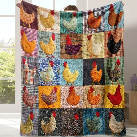 Cute Chicken Pattern Fleece Blanket, 1 Count Soft Comfortable Throw Blanket, Warm Nap Blanket for Home Office Travel Camping, Soft Comfy Blanket, Soft Cozy Blanket, Cozy Throw Blankets, Cozy Blankets And Throws