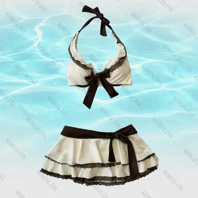 Y2K Summer Women's Bikini Set Kawaii Retro Streetwear Harajuku Aesthetic 2000s Fashionable Casual Cute Bow-Tie new Women's Skirt