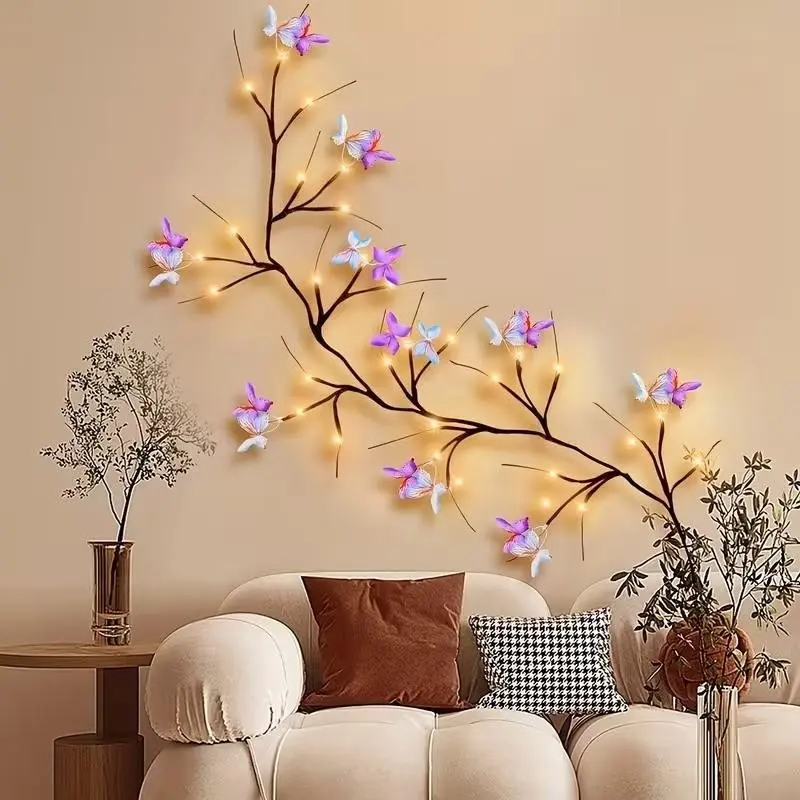Butterfly LED Branch Light, Wall Porch Decor Lamp, 30 Leds Vine Flower String Lights, USB Powered Ambiance Light, Decorative LED Light, 8 Lighting Modes