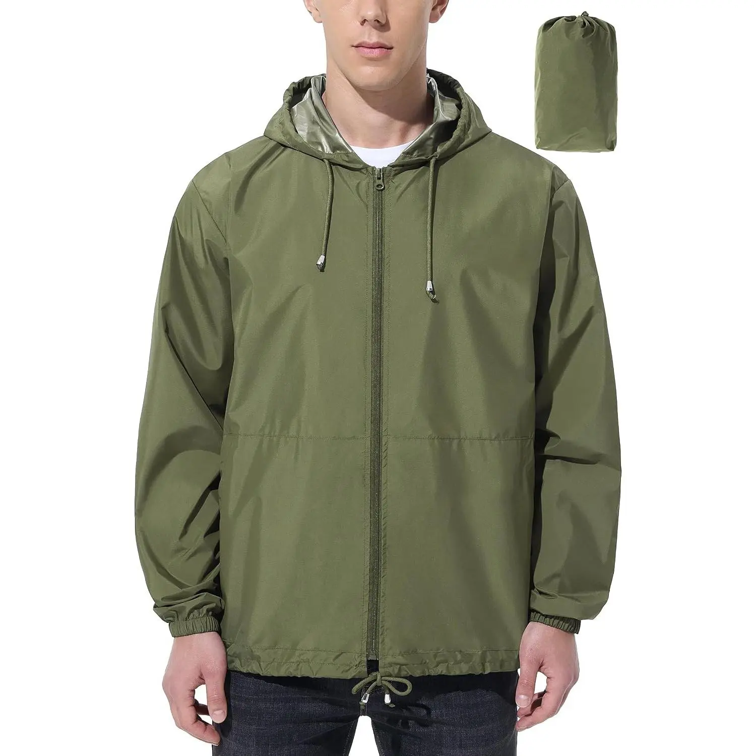 Mens Rain Jacket Raincoat Windbreaker Running Waterproof Lightweight Packable with Hood Travel Hiking Cycling
