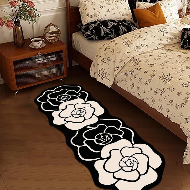 Camellia Flower Pattern Floor Mat, 1 Count Non-slip Soft Floor Carpet, Decorative Flower Pattern Rugs for Home Living Room Bedroom, Floral Area Rug, Vanity Decor Accessories, Boho Floral Rug