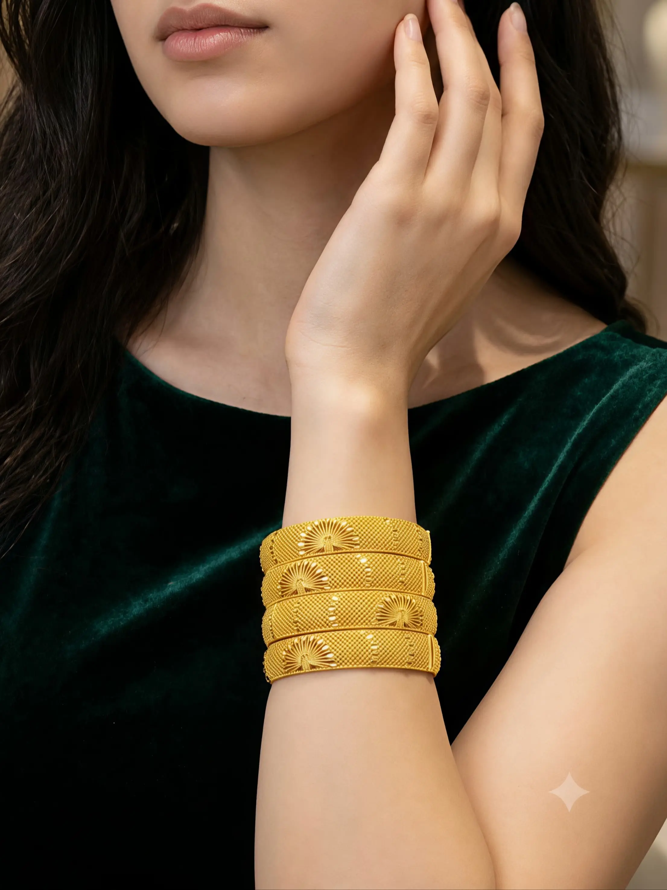 4 Pcs Dubai Women's Bangle Bracelets, Dual Texture, Stackable, Perfect for Daily Wear, Weddings, Parties, Events