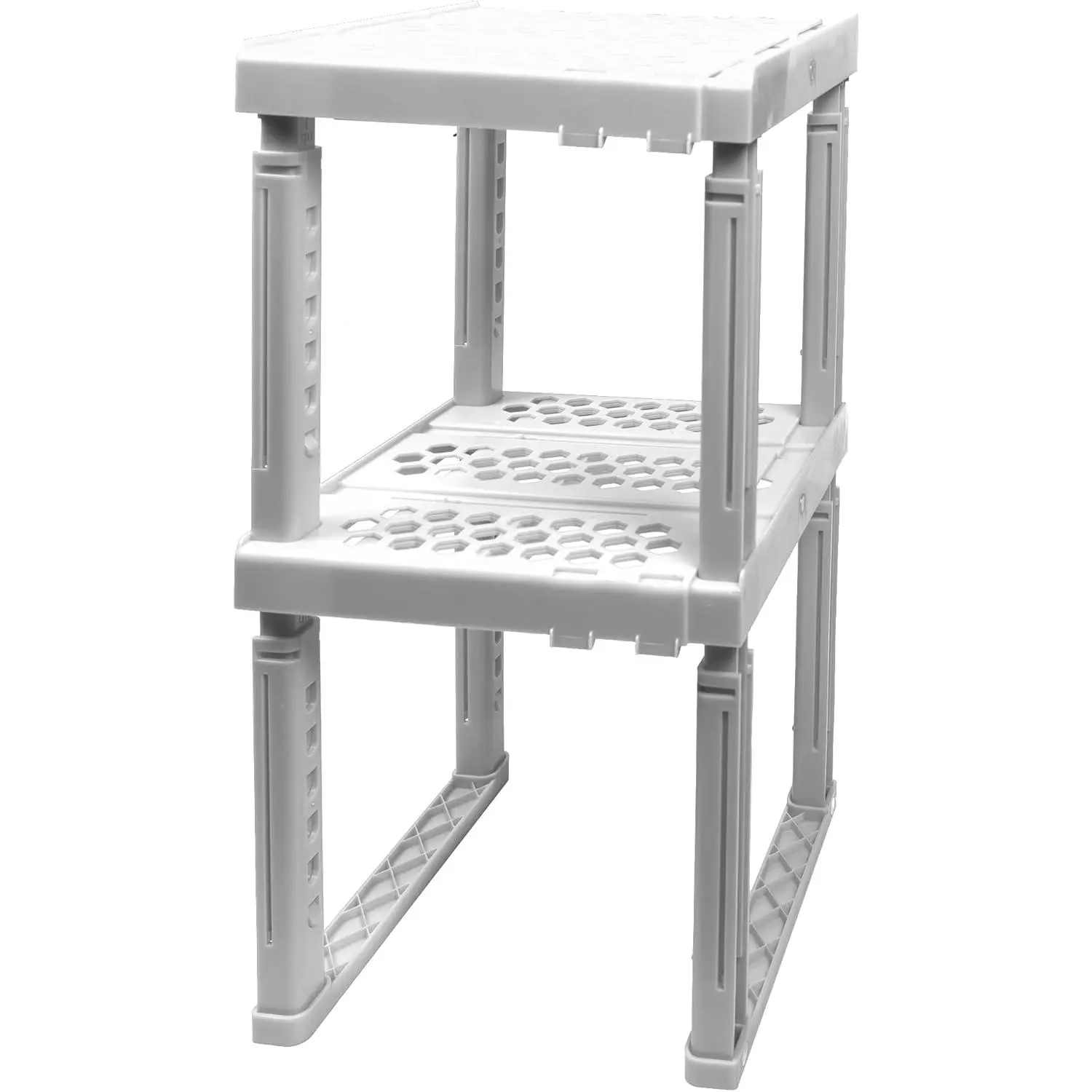 Adjustable Metal Locker Shelf Organizer (2-Pack, White), Stackable Cabinet Insert for School, Gym, and Kitchen Storage