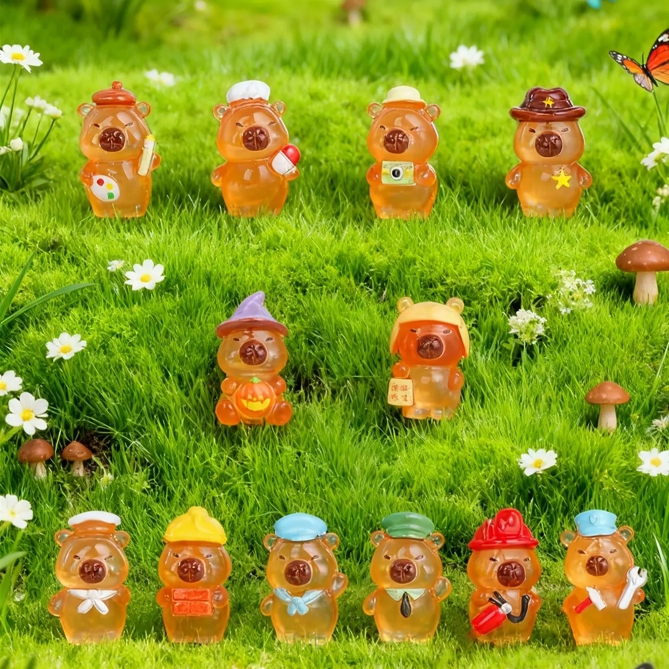 20/30pcs Night Glow Resin Capybara Figurines, Resin Sculptures, Cute Desktop Decorations, Ideal for Fairy Garden Miniature Landscapes, Festive Gifts