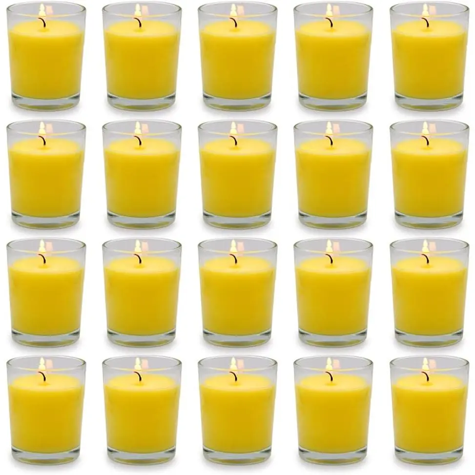 Small Citronella Candles Outdoor and Indoor Soy Wax Votive Candles for Party Dinner and Camping - 12 Hours Burn Time, Set of 20
