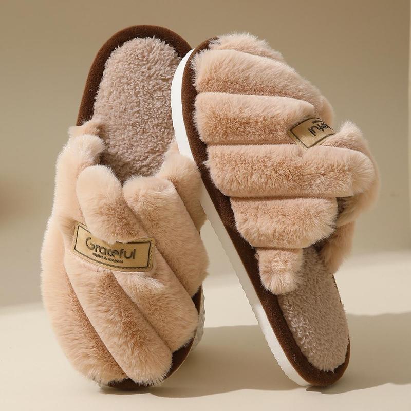 Graceful Womens Slippers Soft Plush Warm House Shoes Anti-Slip Fluffy Fur Indoor/Outdoor Slippers Soft Plush Anti-slip Indoor Wear Warm Comfortable One-piece Style