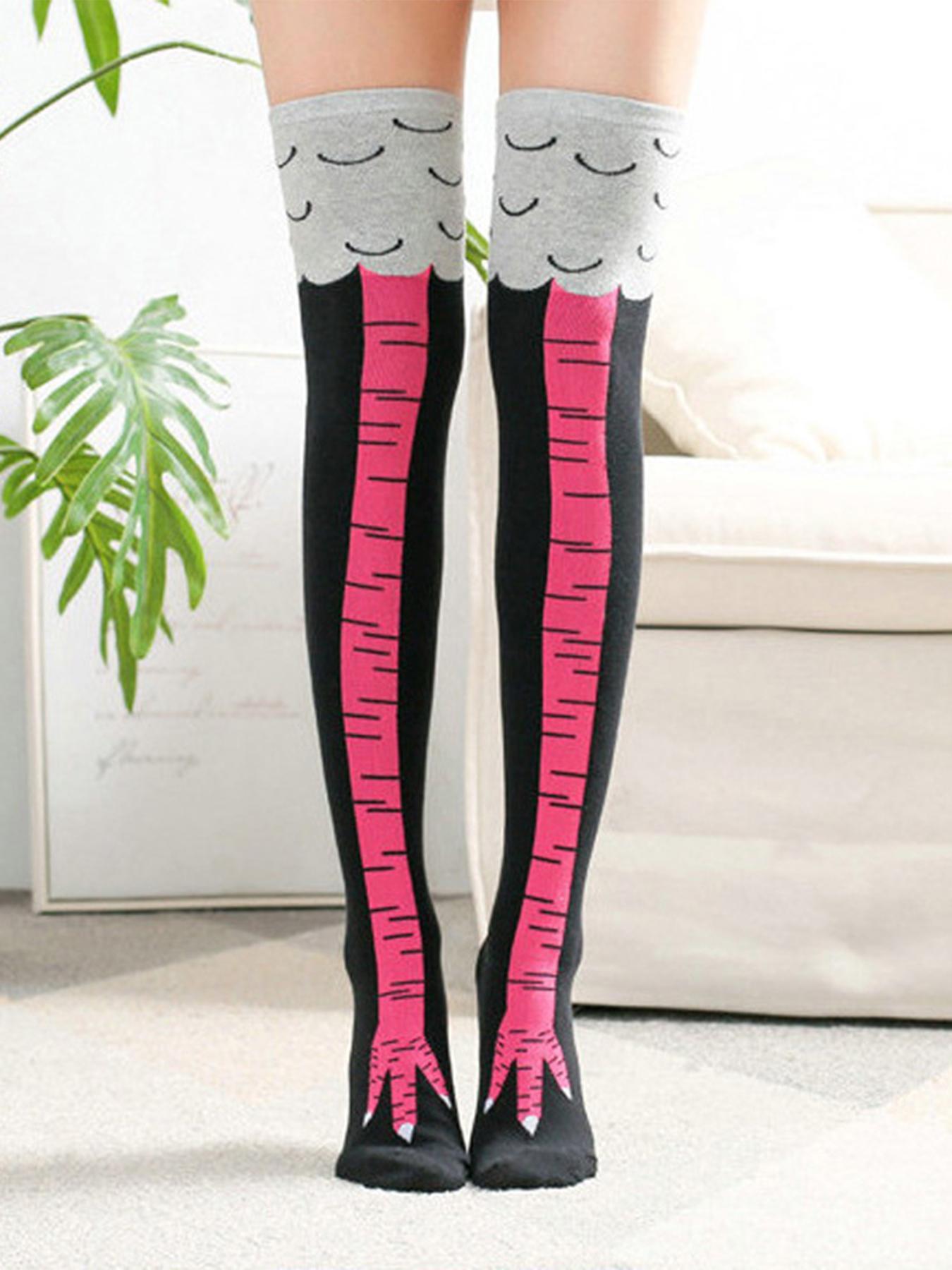 Women's Cartoon Print Socks, Funny Chicken Feet Design Socks, Comfortable Breathable Socks, Trendy Socks, Cute Textured Socks
