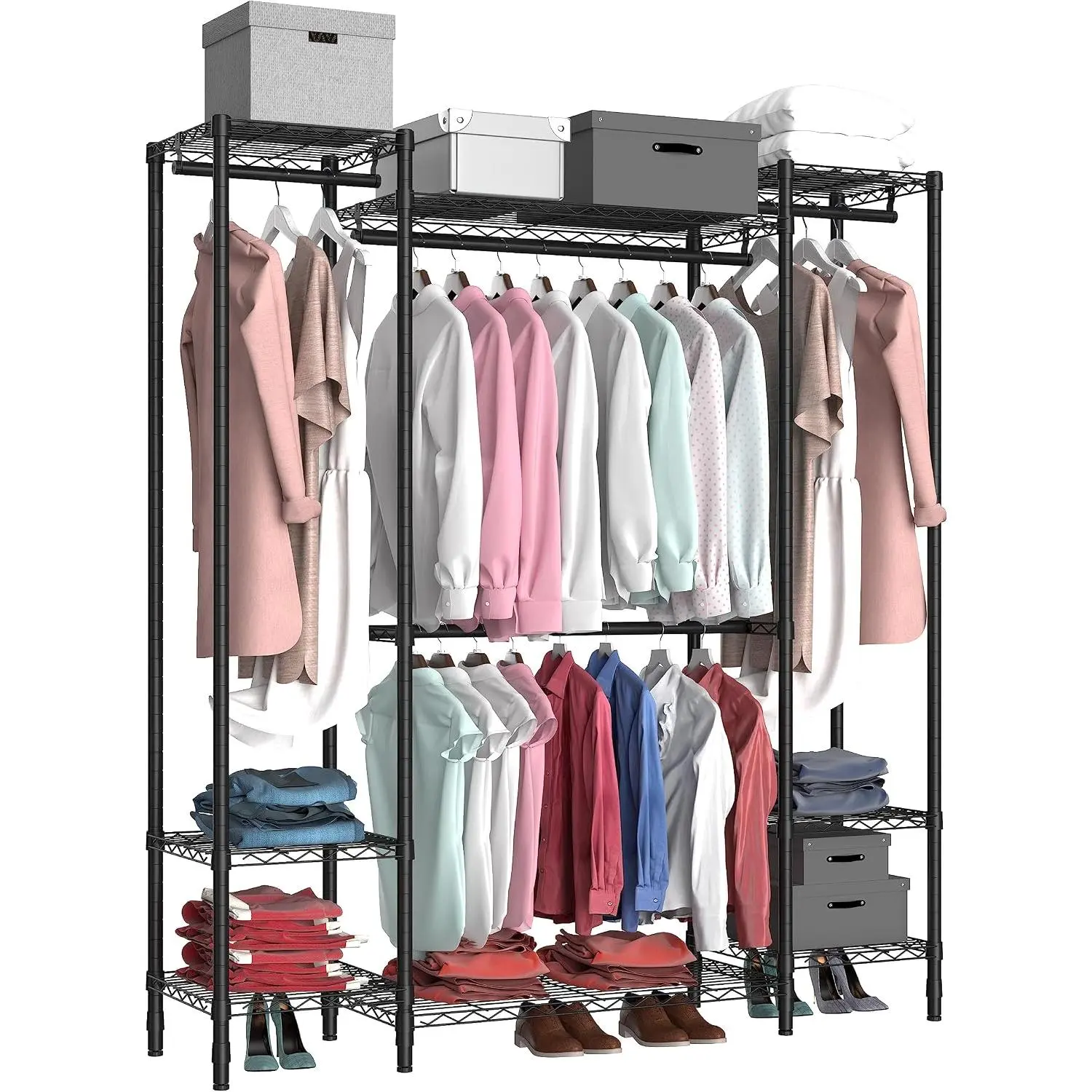Garment Rack Heavy Duty Clothes Rack for  Clothes,Metal Garment Rack,Freestanding Clothing Rack,Adjustable Custom Closet Rack,54" L x 13.8" W x 75.8" H, Max Load 750LBS,Black