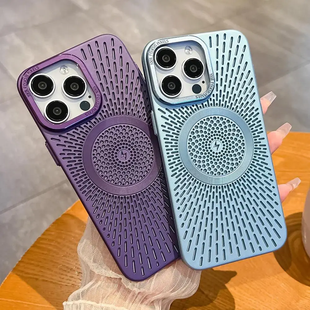 Compatible with iPhone 16, 15, 14, 13, 12 Pro Max, Magnetic Heat Dissipation Cooling Shockproof Protective Phone Back Case HNZ0178