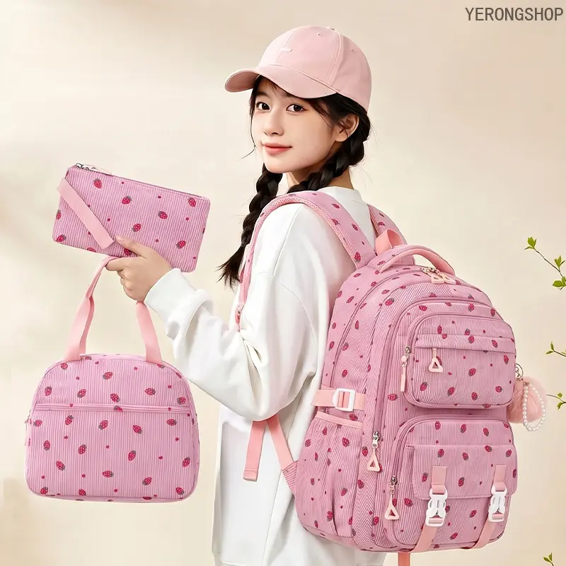 Retro Corduroy School Backpack for Middle, High School & College Girls, Large Capacity with Comfortable Plush Texture, Middle School