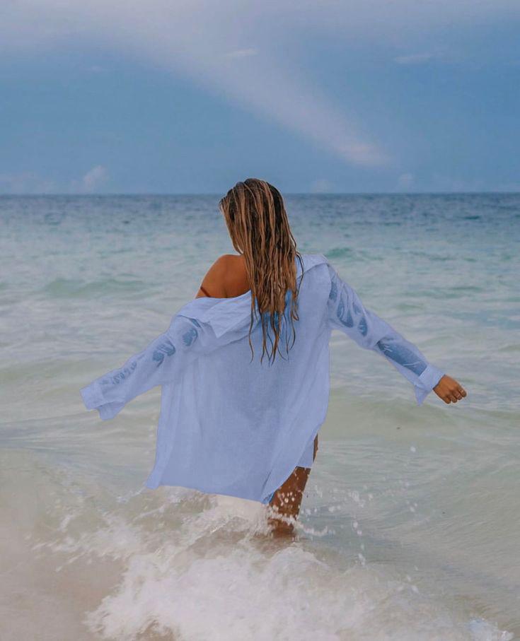 Women's Semi-Sheer Tie-Front Beach Cover Up Shirt - Button-Front Collar Blouse with Pocket for Summer Vacation,#ResortWear & Poolside Outfits, Lightweight, Stylish Bikini Sun Protection Shirt for Women, Available in Multiple Colors