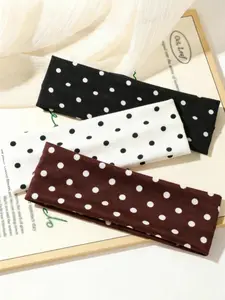 Women's 3-Pack Nylon Polka Dot Headband Set, Sporty Sports Headbands for Thick Hair, Gym-Friendly 1-Size Hair Accessories, Ideal Teen Girl Gifts